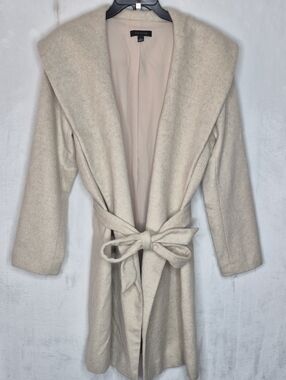 Ann Taylor Cream Wool Blend Wrap Coat with Belt Large